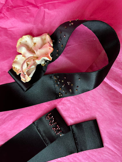 Ivory Hibiscus on a Black Ribbon